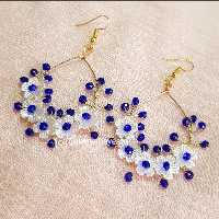 گوشواره حلقه ای مدل گل آبی کاربنی ماه فام و گالری شایسته