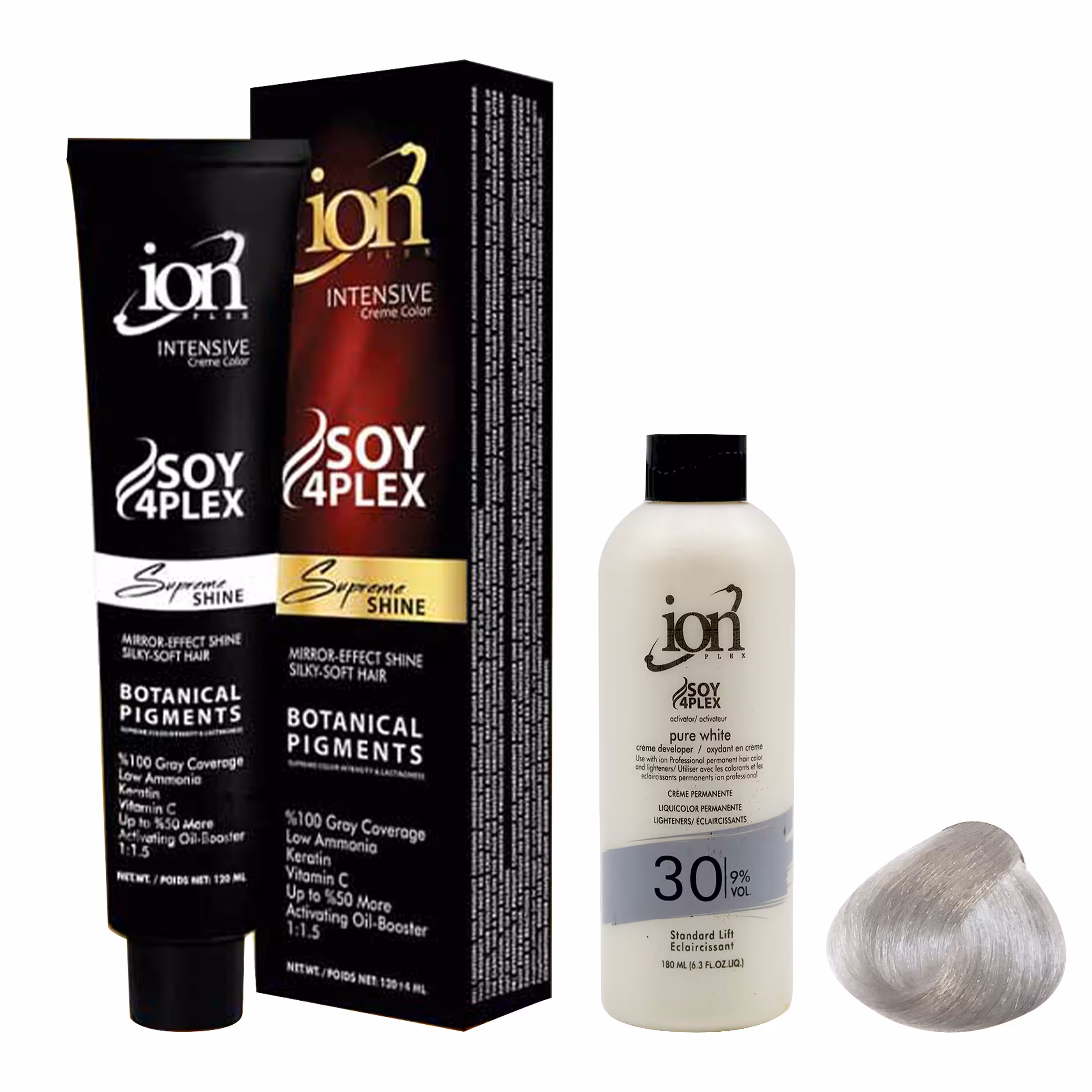  رنگ مو آیون شماره 10.11 حجم 120 میلی لیتر رنگ بلوند دودی پلاتینه قوی به همراه اکسیدان آیون 30vol نه درصدی حجم 180 میلی لیتر