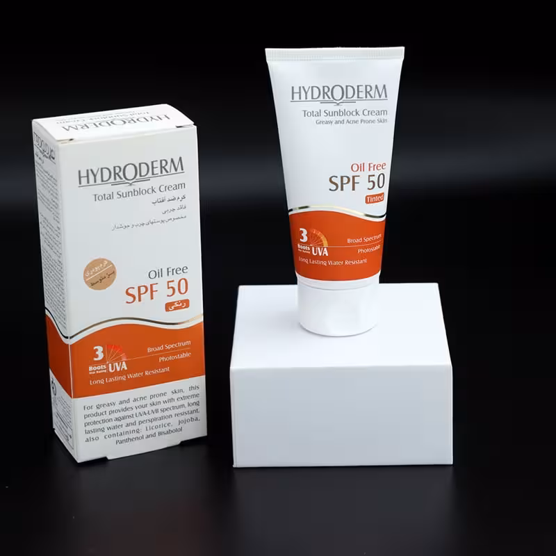 کرم ضدآفتاب رنگی SPF50 هیدرودرم بژ متوسط مناسب پوست چرب 90314