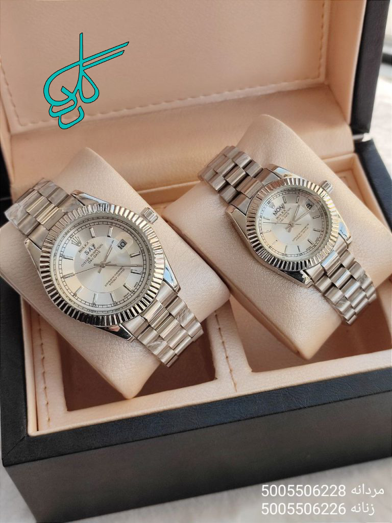 خرید ست ساعت مردانه و زنانه رولکس طرح day date شیشه ذره بینی قفل اصلی تقویم دار کد 2115236 - ردگل