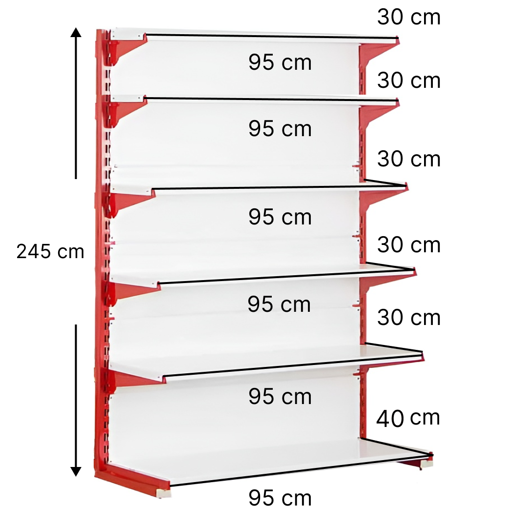 خرید و قیمت قفسه سوپری‌ خودایست 6 طبقه 95x30 ارتفاع 245 - قفسه‌بندی وکیلی