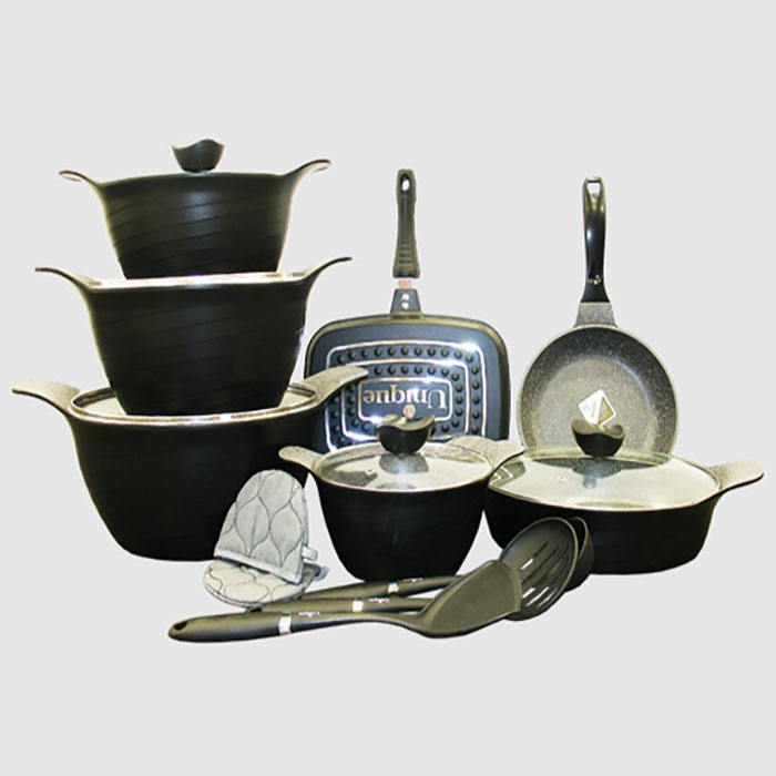 سرویس قابلمه 16 پارچه مشکی رز یونیک کد 7741