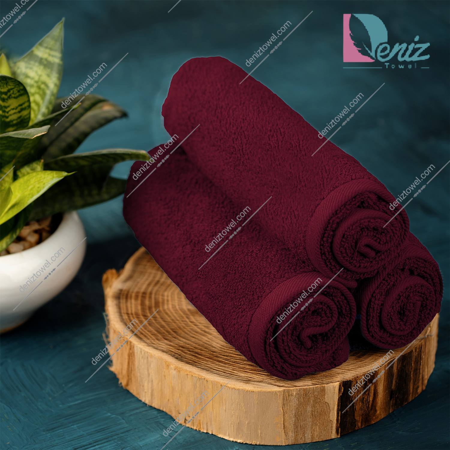 حوله دستی بسته سه عددی ساده رنگ زرشکی