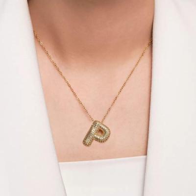 گردنبند حروف انگلیسی P بادکنکی نگین دار رنگ ثابت و ضد حساسیت رنگ طلایی