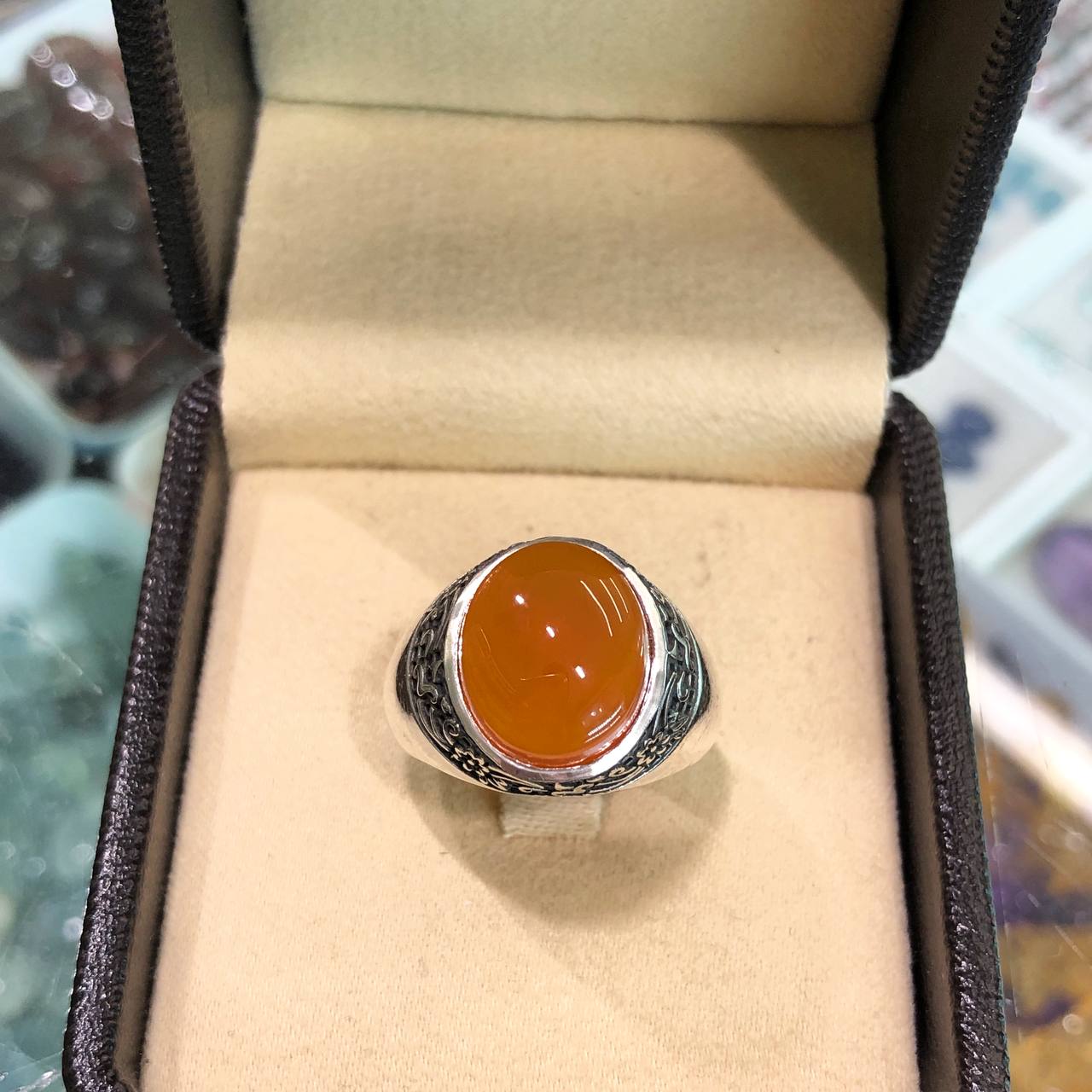 انگشتر نقره سنگ یمنی پرتغالی مدل تذهیب 235389