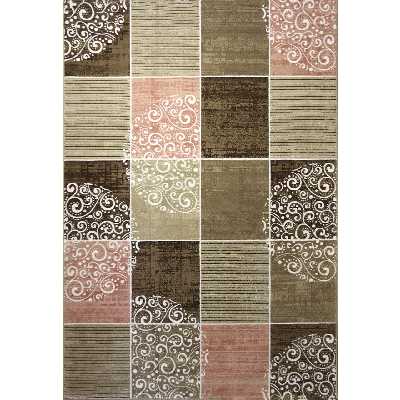 فرش ماشینی زمرد مشهد طرح 1720 زمینه قهوه ای