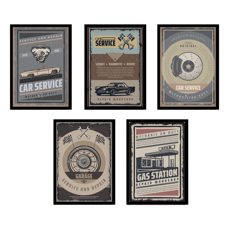 تابلو مدل ماشین و گاراژ کلاسیک کد LA-G5002 مجموعه 5 عددی | دنیای قاب