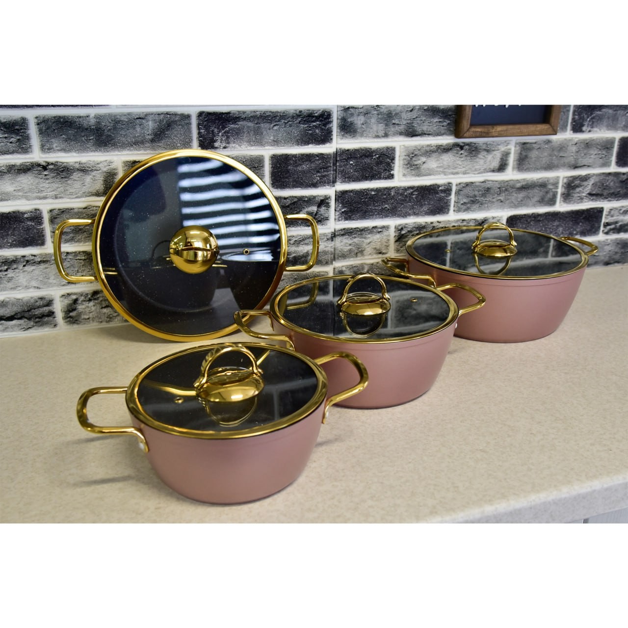 سرویس قابلمه 8 پارچه رزگلد با درب فلت ( یونیک ) 8317