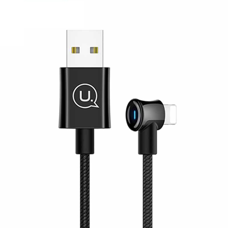 کابل لایتنینگ یوسمز USAMS U13 SJ254 Right-Angle دارای قطع کن خودکار و طول 1.2 متر توان 2 آمپر