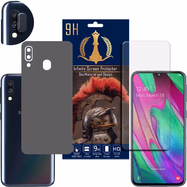برچسب پوششی اینفینیتی مدل PRO MAX مناسب برای گوشی موبایل سامسونگ GALAXY A40 به همراه محافظ صفحه نمایش و محافظ لنز دوربین
