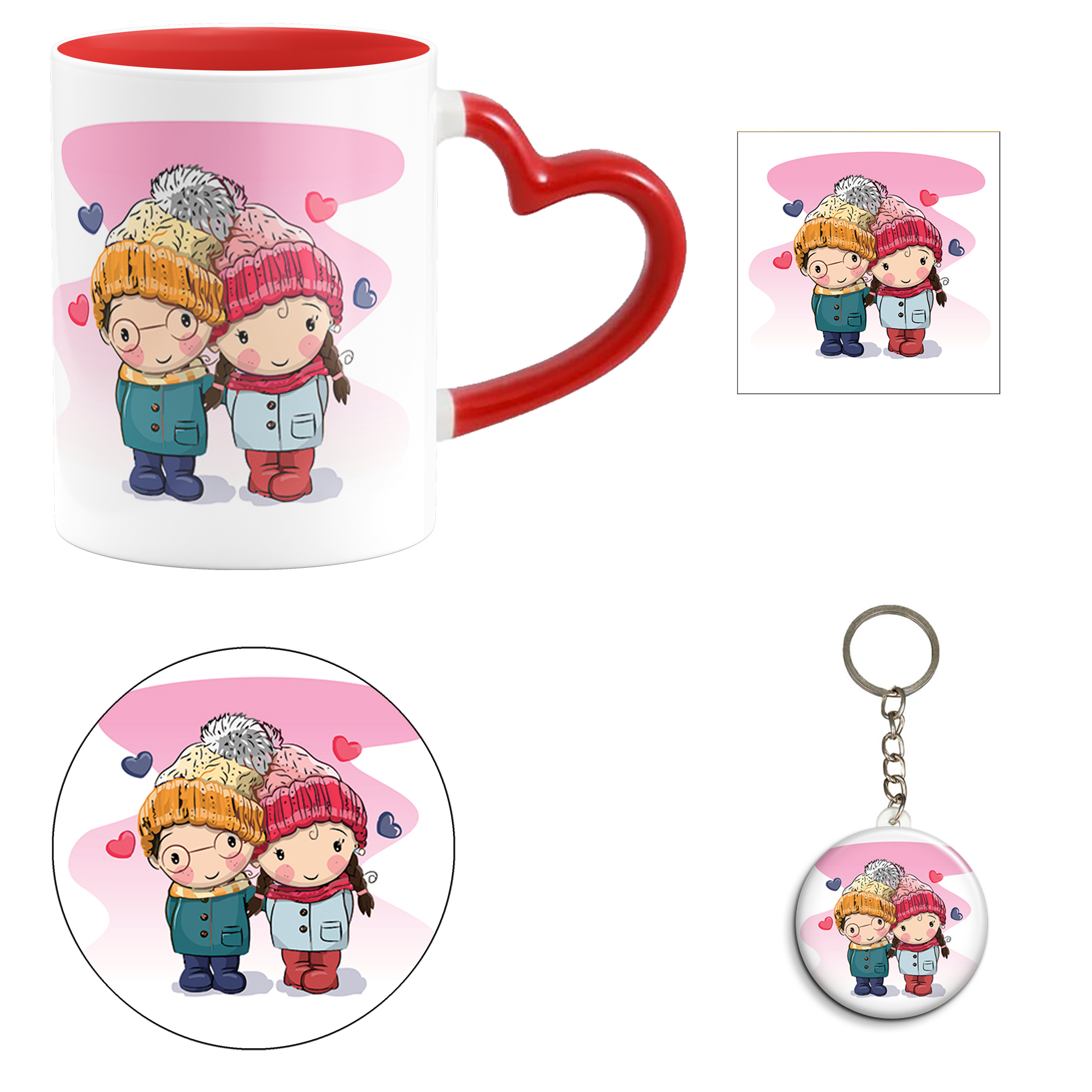 ست هدیه ماگ مدل دسته قلبی روز عشق طرح عاشقانه کد M97