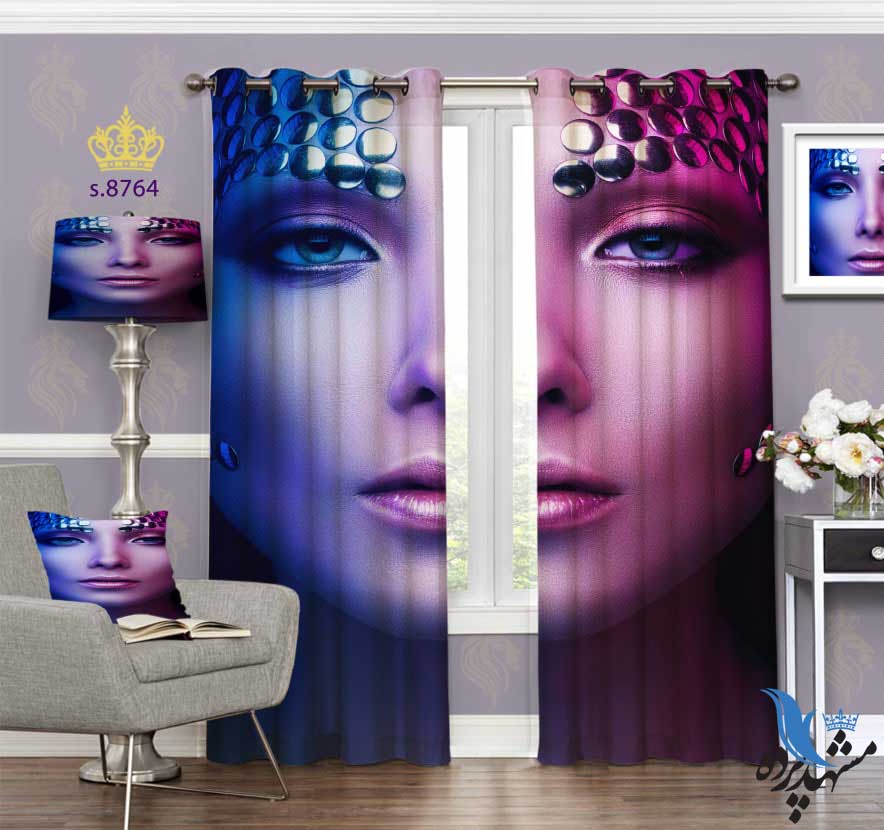 پرده پانچ چهره طرح چهره تمام رخ زن کد S8764