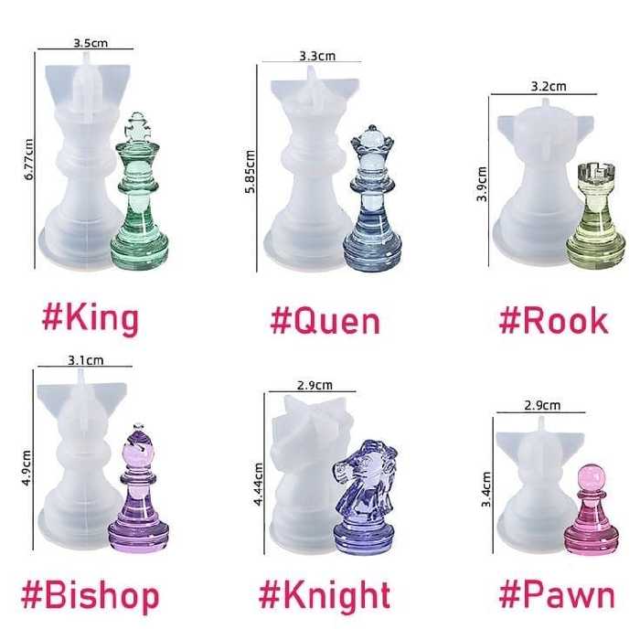  قالب رزین اپوکسی  مدل سه بعدی مهره های شطرنج کد UG-10  مجموعه 6 عددی 