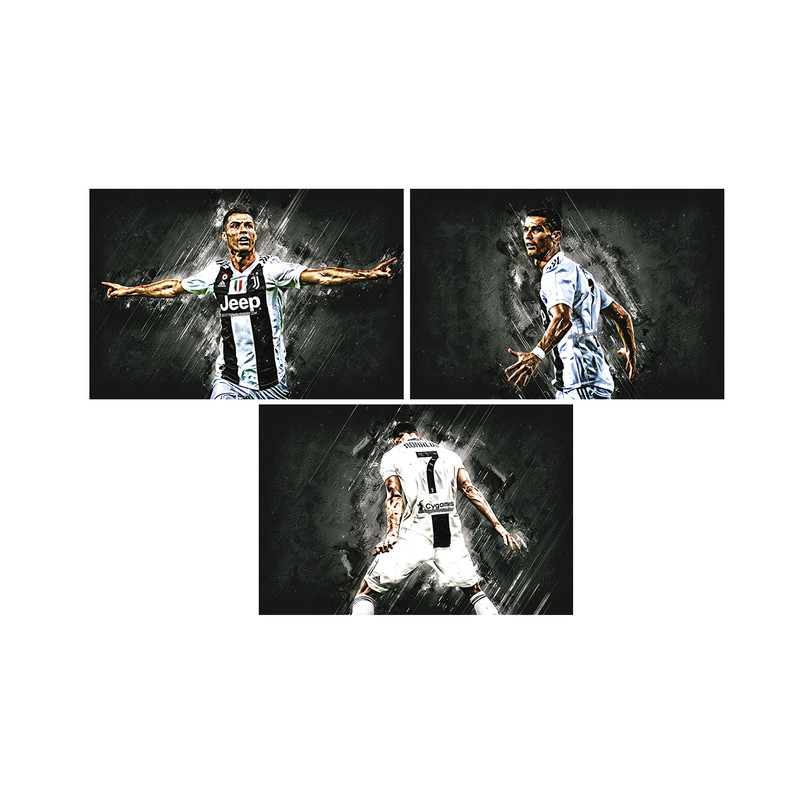 تابلو شاسی چاپ سی طرح رونالدو مجموعه 3 عددی | دنیای قاب