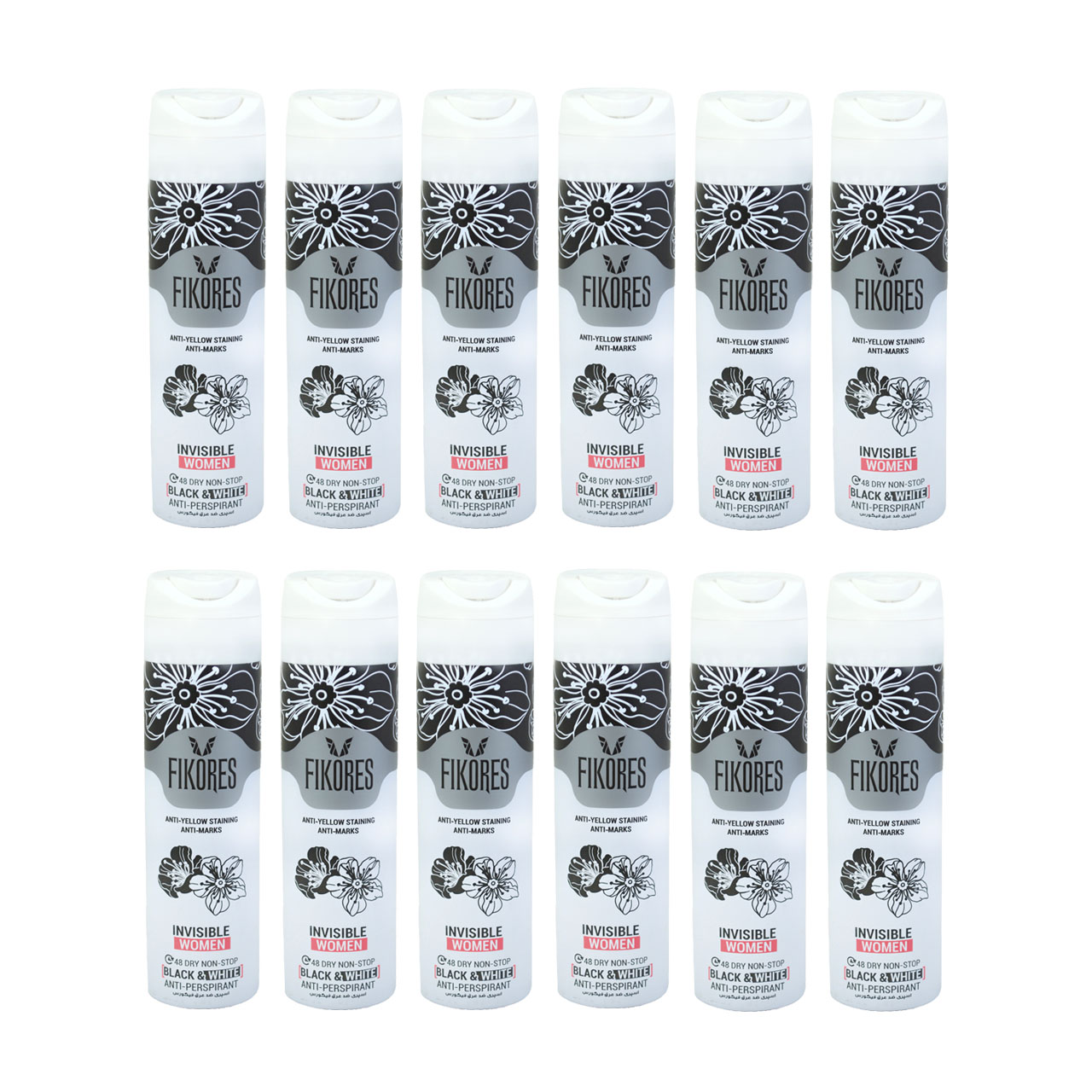 اسپری ضد تعریق زنانه فیکورس مدل Invisible حجم 150 میلی لیتر مجموعه 12 عددی