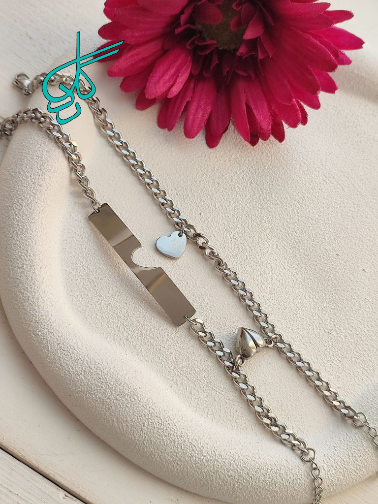 خرید ست دستبند استیل مگنتی قلبی رنگ ثابت و با کیفیت کد 2116536 - ردگل