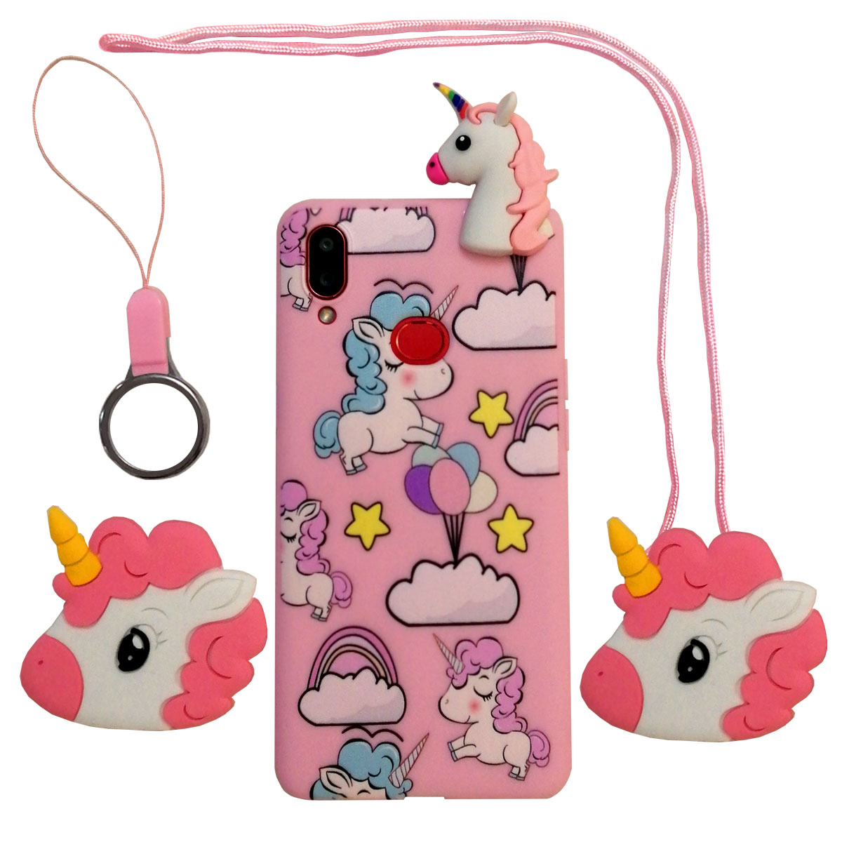 کاور طرح Rainbow Unicorn کد S1766 مناسب برای گوشی موبایل سامسونگ Galaxy A10S به همراه 2 عدد بند و پایه نگهدارنده