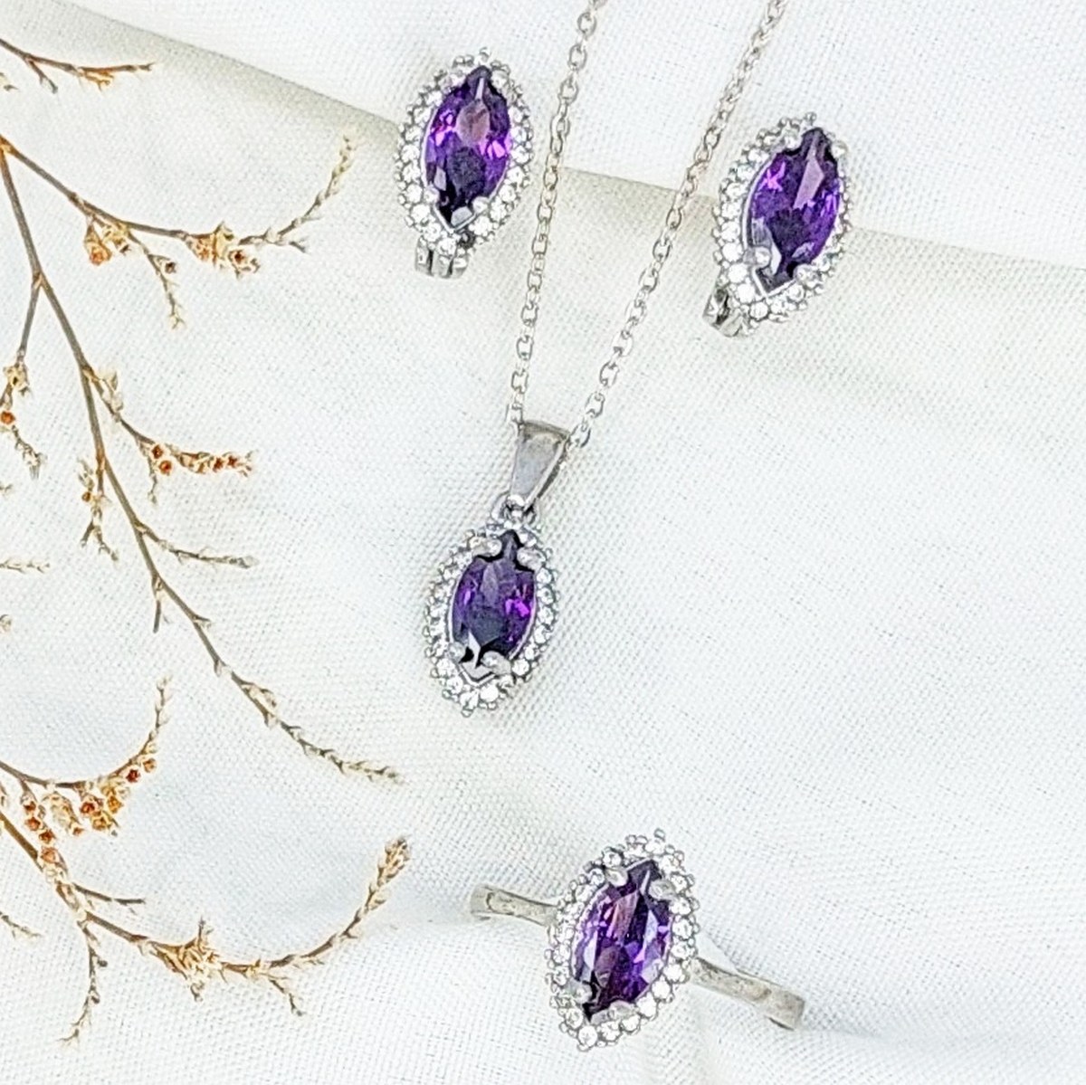 نیمست نقره با سنگ آماتیس کد 11945