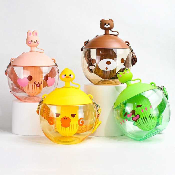 قمقمه نی و بند دار آبمیوه گیر طرح حیوانات کد 10059 حجم 850 میل