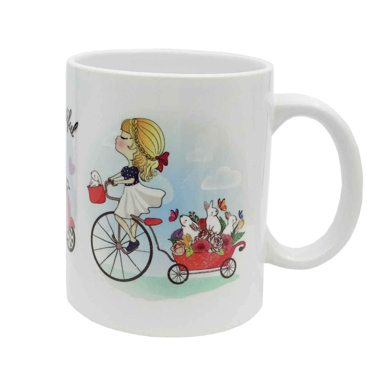 ماگ مدل دختر زیبا دوچرخه سوار و خرگوش کد MD12