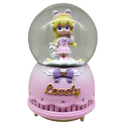 گوی موزیکال مدل پمپی Lovely طرح دختر مو طلایی و خرگوش کوچولو کد PB9