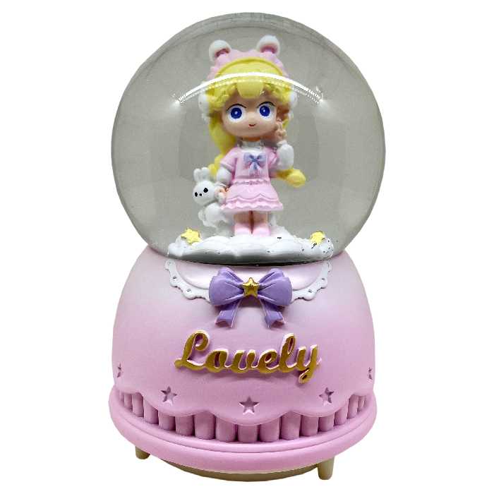 گوی موزیکال مدل پمپی Lovely طرح دختر مو طلایی و خرگوش کوچولو کد PB9