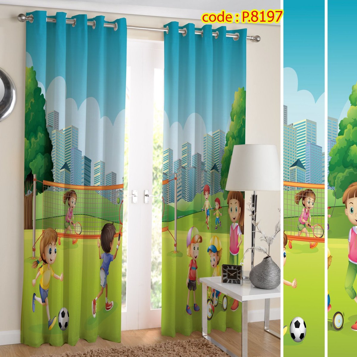 پرده اتاق خواب کودک دو قواره پانچ طرح پارک بازی کد P8197