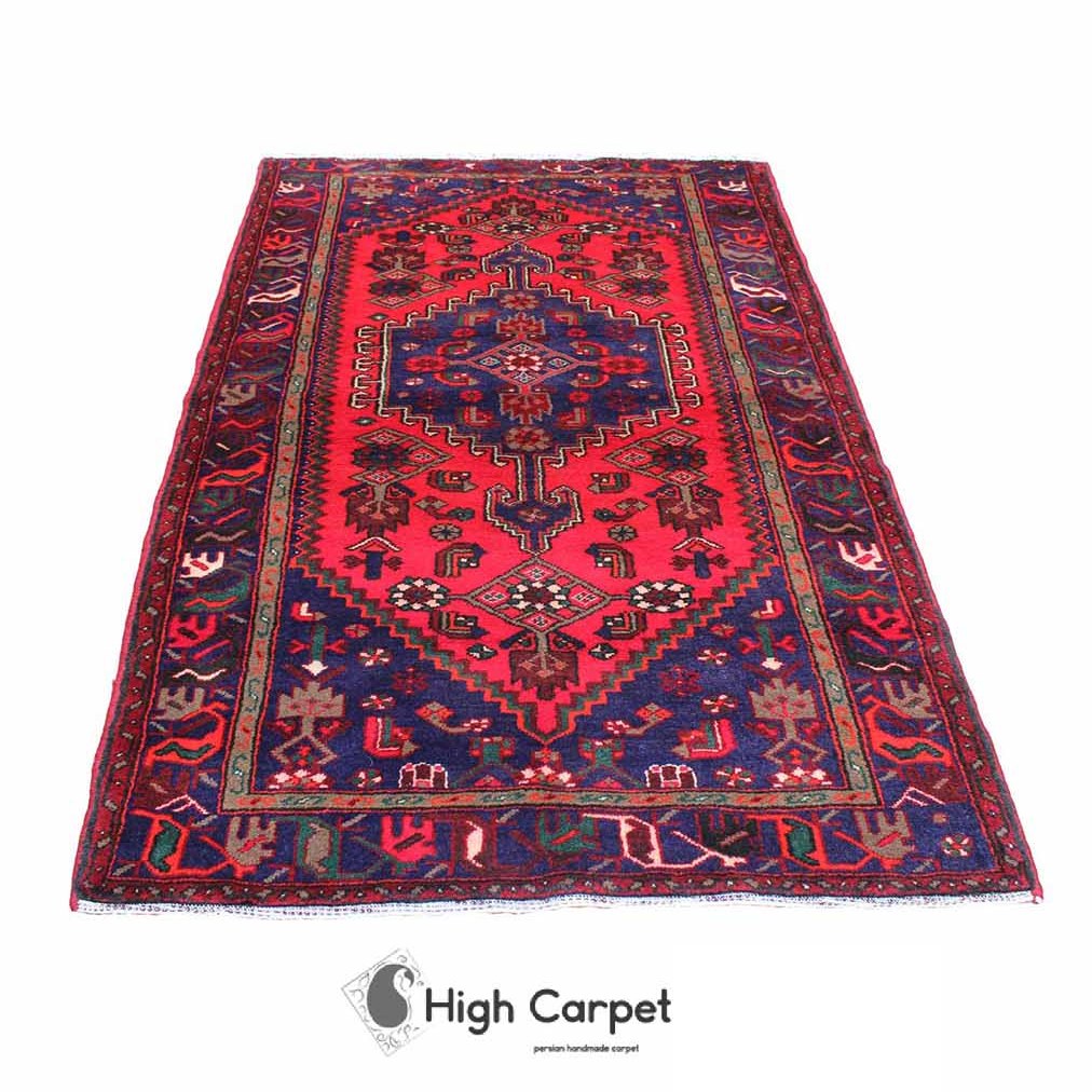 فرش دستبافت عشایری زنجان 3 متری زمینه قرمز بنفش کد 0644