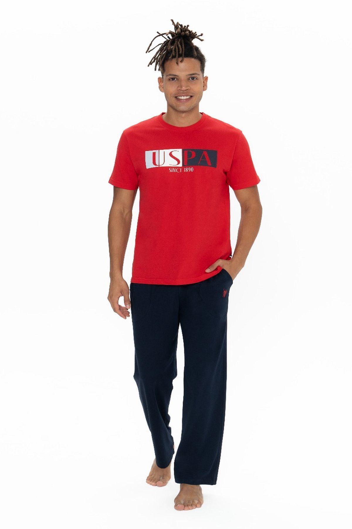 ست پیژامه قرمز مردانه US POLO ASSN لباس خواب دوچرخه آستین کوتاه تنظیم شده US Polo Assn