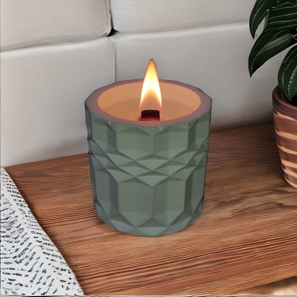 شمع معطر اسانس دار در ظرف سنگی طرح دار  با 120 گرم پارافین - شمع زینتی سنگی