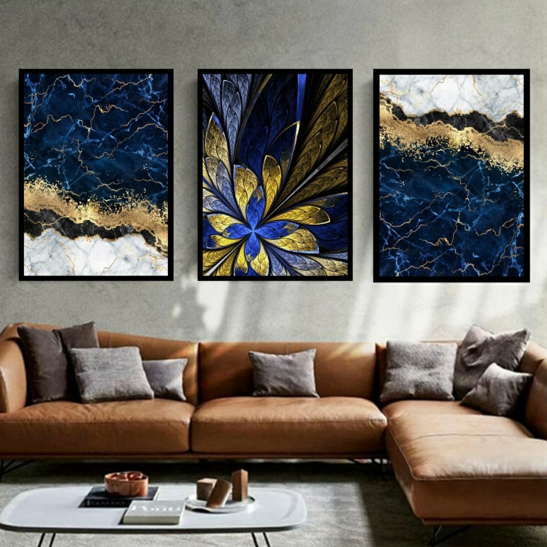 تابلو مدل گل آبی مجموعه سه عددی