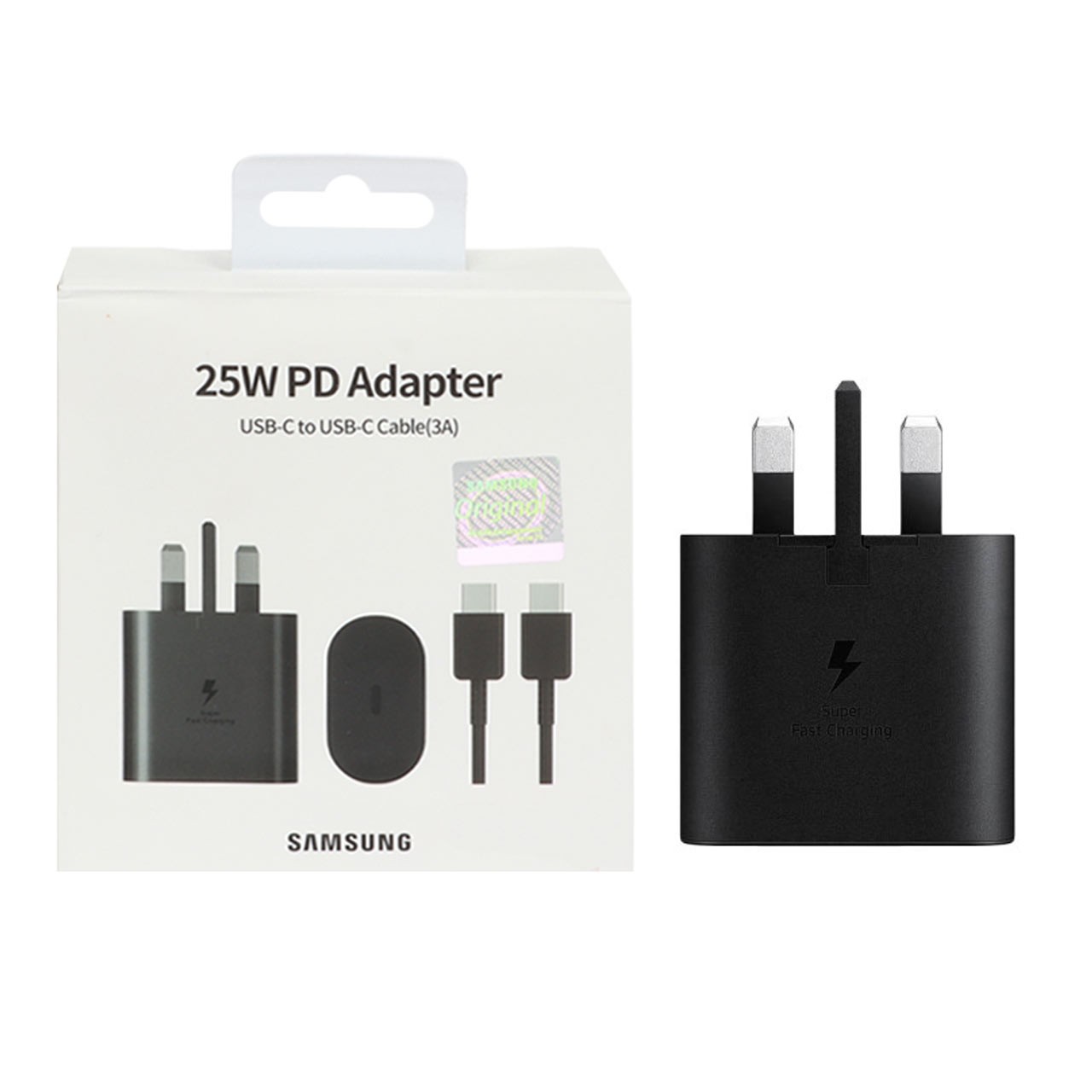 شارژر دیواری 3 شاخه PD و فست تک پورت SAMSUNG Type-C مدل EP-TA800 25W به همراه کابل شارژ Type-C- مشکی (گارانتی پارتیان پا