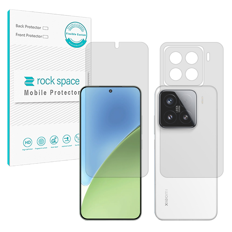 گلس صفحه نمایش و پشت گوشی شیائومی 15 Pro مدل نانو هیدروژل شفاف برند راک اسپیس کد SS