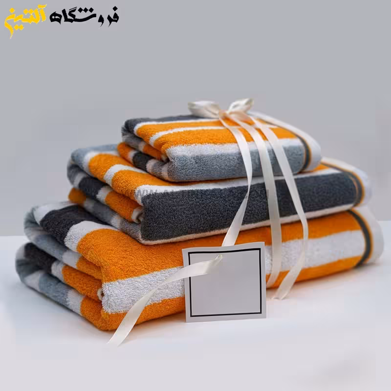 حوله حمامی برق لامع طرح لادن نارنجی سایز 100×165