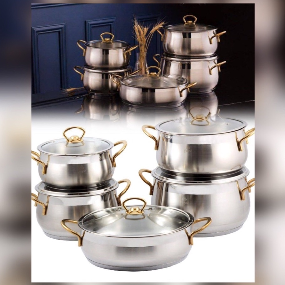 سرویس قابلمه ده پارچه فالز ترکیه دسته طلایی