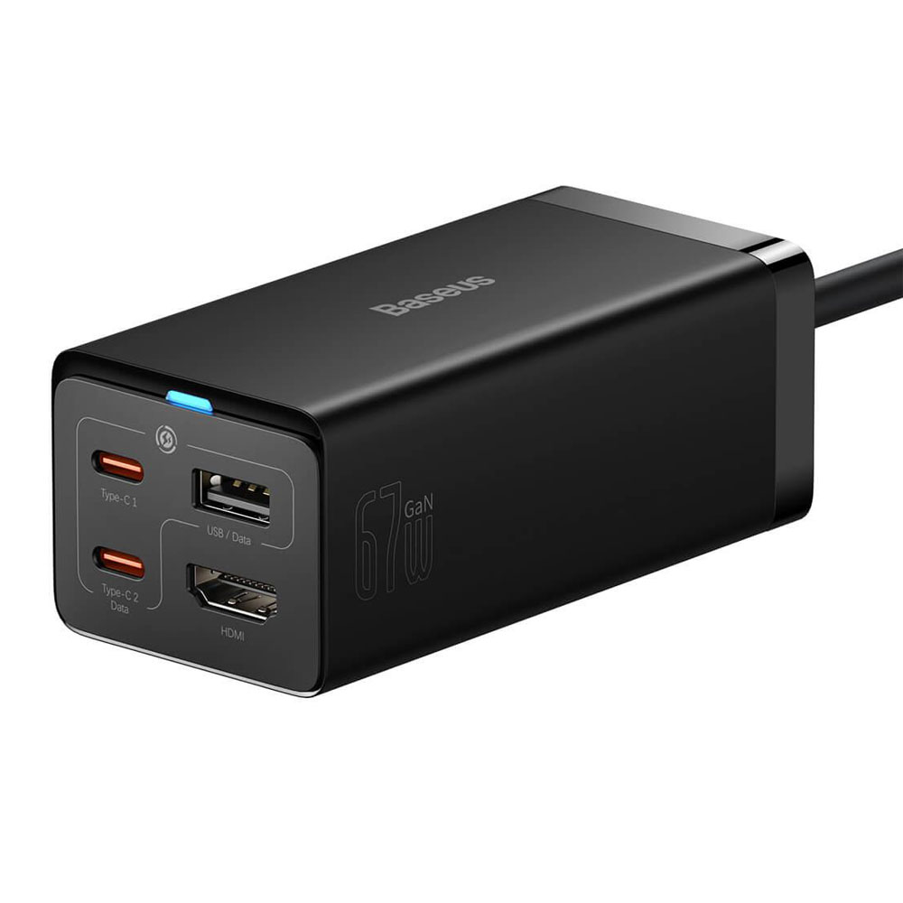 شارژر رومیزی بیسوس GaN5 Pro Desktop CCGP110201 توان 67 وات و انتقال تصویر 4K