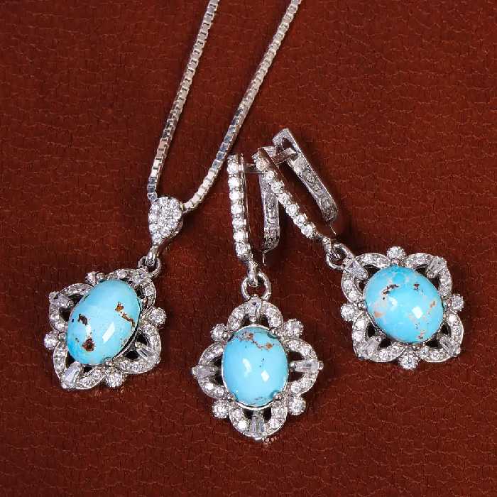 نیم ست فیروزه زنانه کد 21054 - جواهری مشاهیر