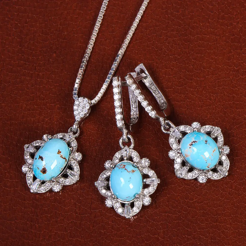 نیم ست فیروزه زنانه کد 21054 - جواهری مشاهیر