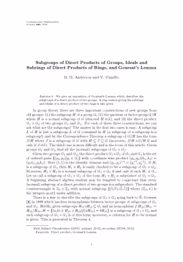 خرید و دانلود نسخه کامل کتاب Subgroups of direct products of groups, ideals and subrings of direct products of rings, and Goursat’s lemma