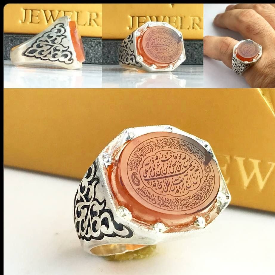 انگشتر مردانه عقیق یمنی خط من یتق الله جهت رزق و روزی اصلی رکاب نقره چنگی دستساز شبکه عیار925ارسال رایگان