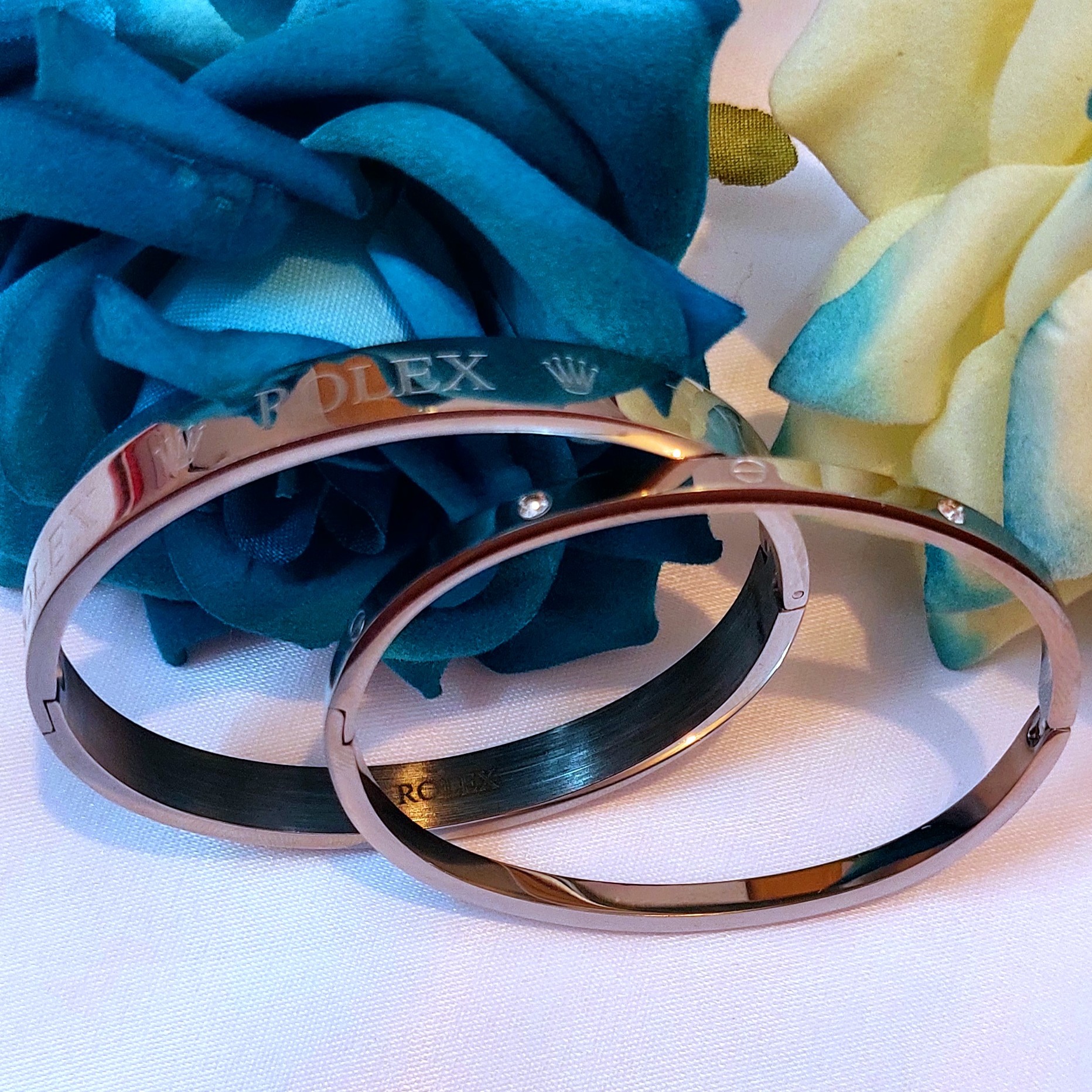 دستبند دوتایی رولکس نقره ای