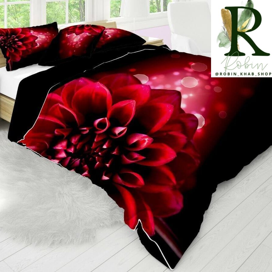 روتختی دونفره سهبعدی هشت تکه طرح گل قرمز