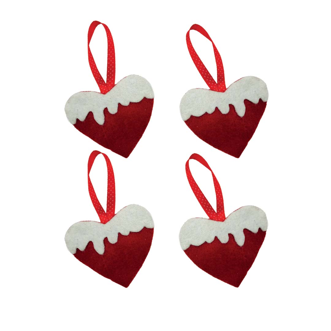 آویز تزیینی مدل درخت کریسمس طرح قلب برفی مجموعه 4 عددی