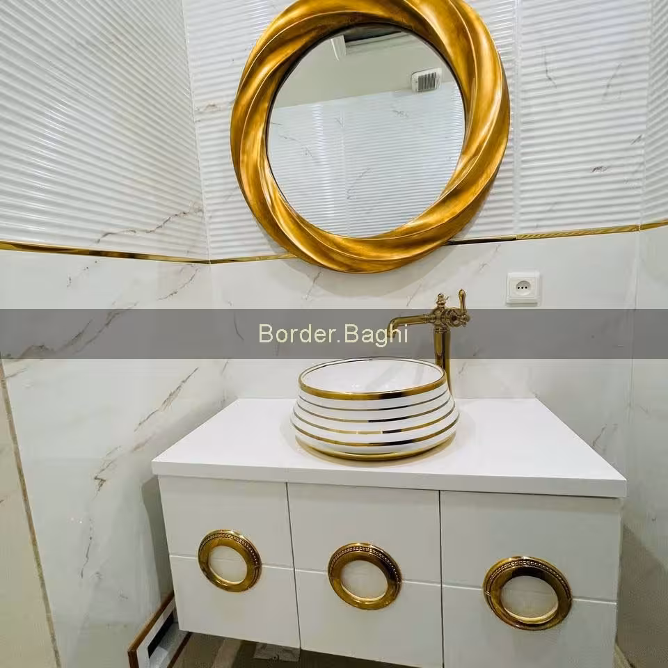 کار اجرا شده کابین روشویی مدل انزو سفید طلایی
