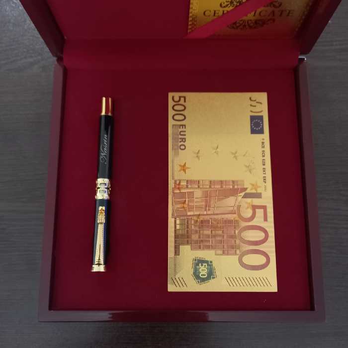 رواننویس روکش طلا همراه با اسکناس  و جعبه چوبی با شناسنامه و حک اسم 