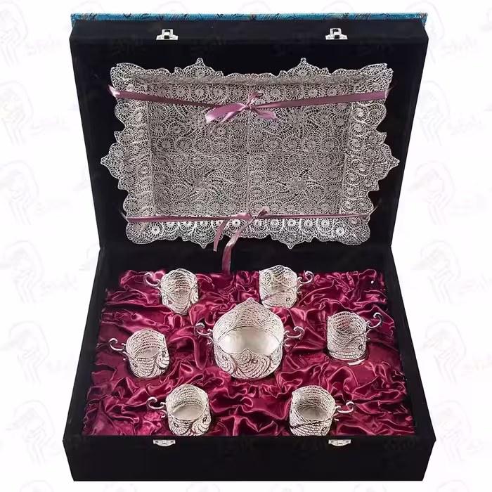 هدیه صنایع دستی ست چایخوری ملیله کاری(سینی – قندان – گالش ملیله)