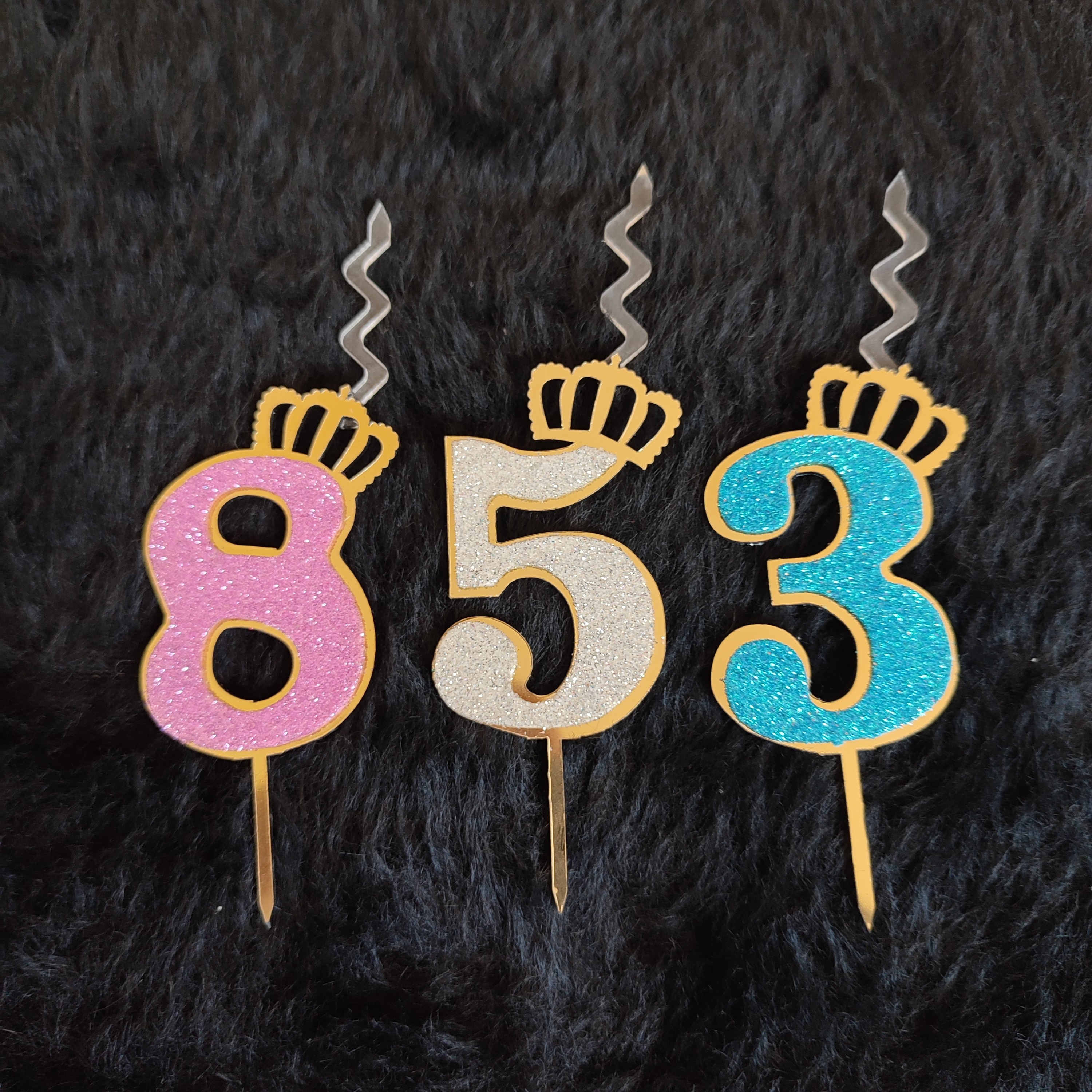 شمع اعداد مولتی اکلیلی در سه رنگ صورتی و سفید و آبی( 10 بسته 20 عددی)