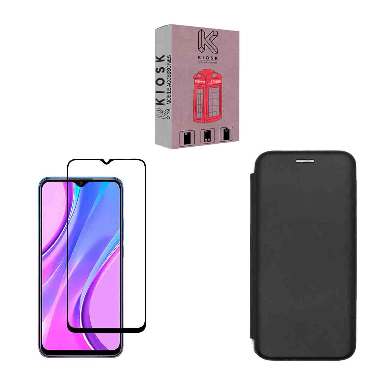 کیف کلاسوری کیوسک مدل KMGNT-KGF-1 مناسب برای گوشی موبایل شیائومی Redmi 9C به همراه محافظ صفحه نمایش