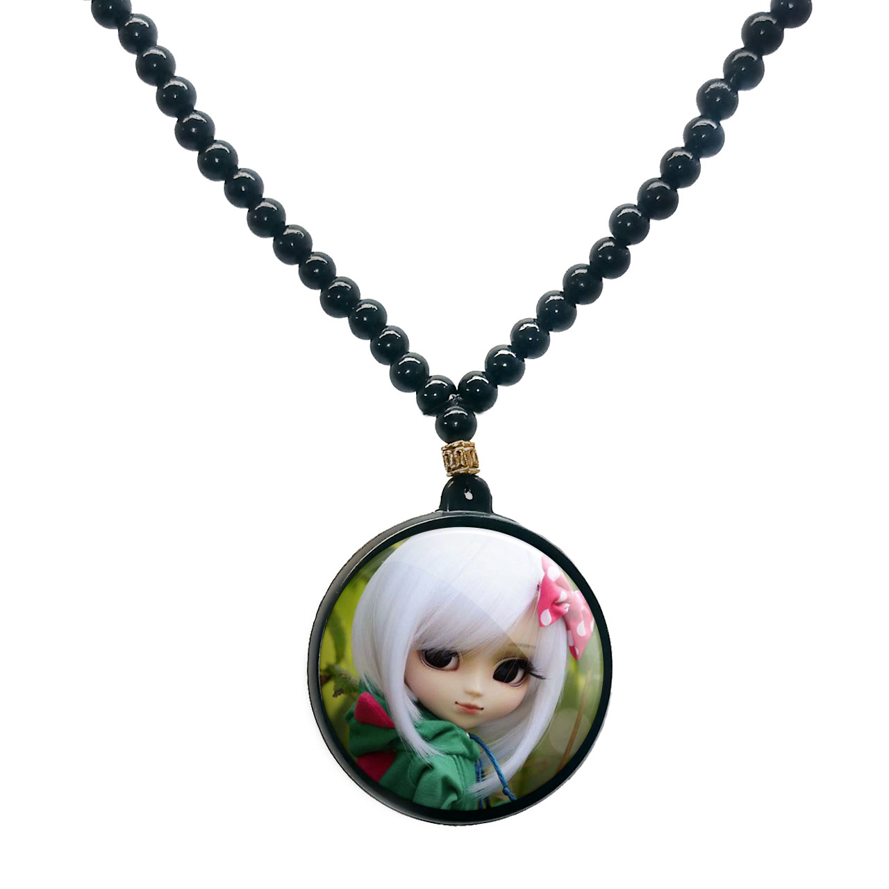 گردنبند پرمانه طرح عروسک زیبا کد pmd.2428 مدل دو طرفه