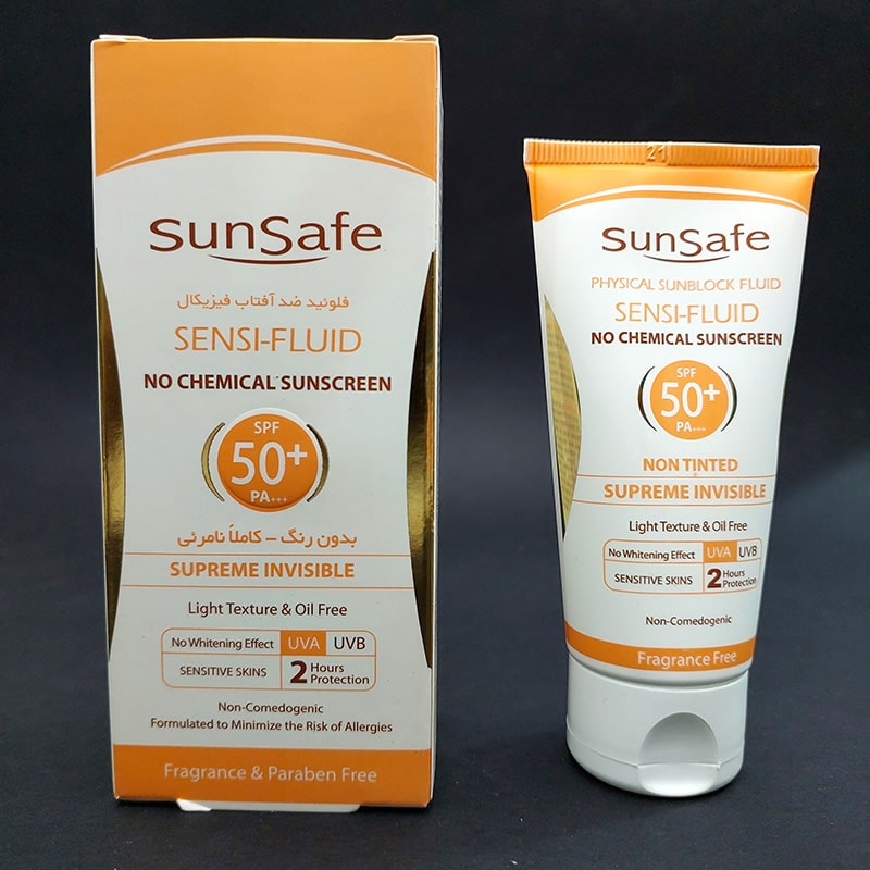 فلوئید ضدآفتاب SPF 50 فاقد جاذب های شیمیایی بدون رنگ 50 میل سان سیف 91272